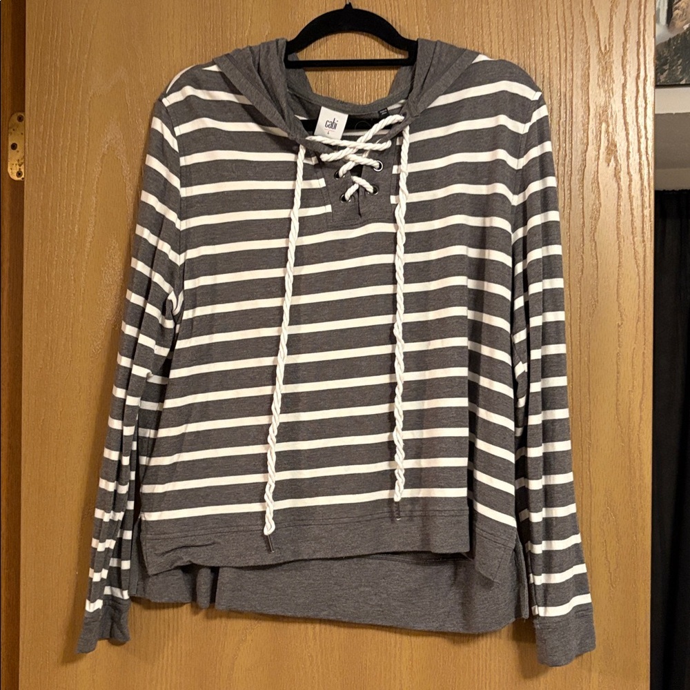 CAbi Charcoal and White Striped Women's Hooded Sweatshirt